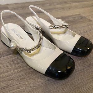 New Authentic Miu Miu Two-Toned Slingback Mary Jane Pumps 38.5/8.5 BALLERINAS DO